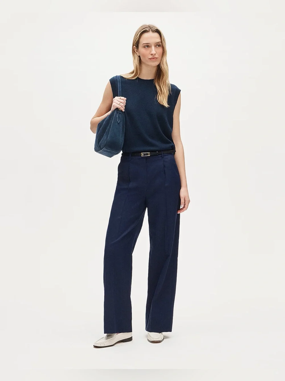 J.Crew Essential wide-leg pant in Gramercy linen blend in dark ink